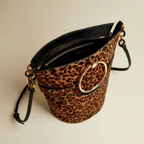 Ted Baker Bucket Bag Leopard Brown Crossbody Large Leather Top Handles Aliena - Picture 6 of 14